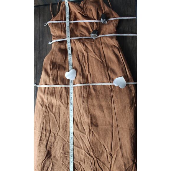 o.p.t Halter Dress Linen Blend Brown Gauzey Natural Flowy Midi Strappy Pockets - Picture 5 of 8